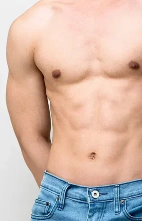 Male shirtless model in blue jeans